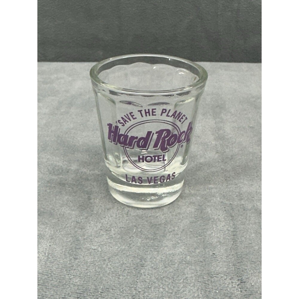 Hard Rock Cafe Las Vegas Shot Glass Hotel Purple Logo Save The Planet Classic